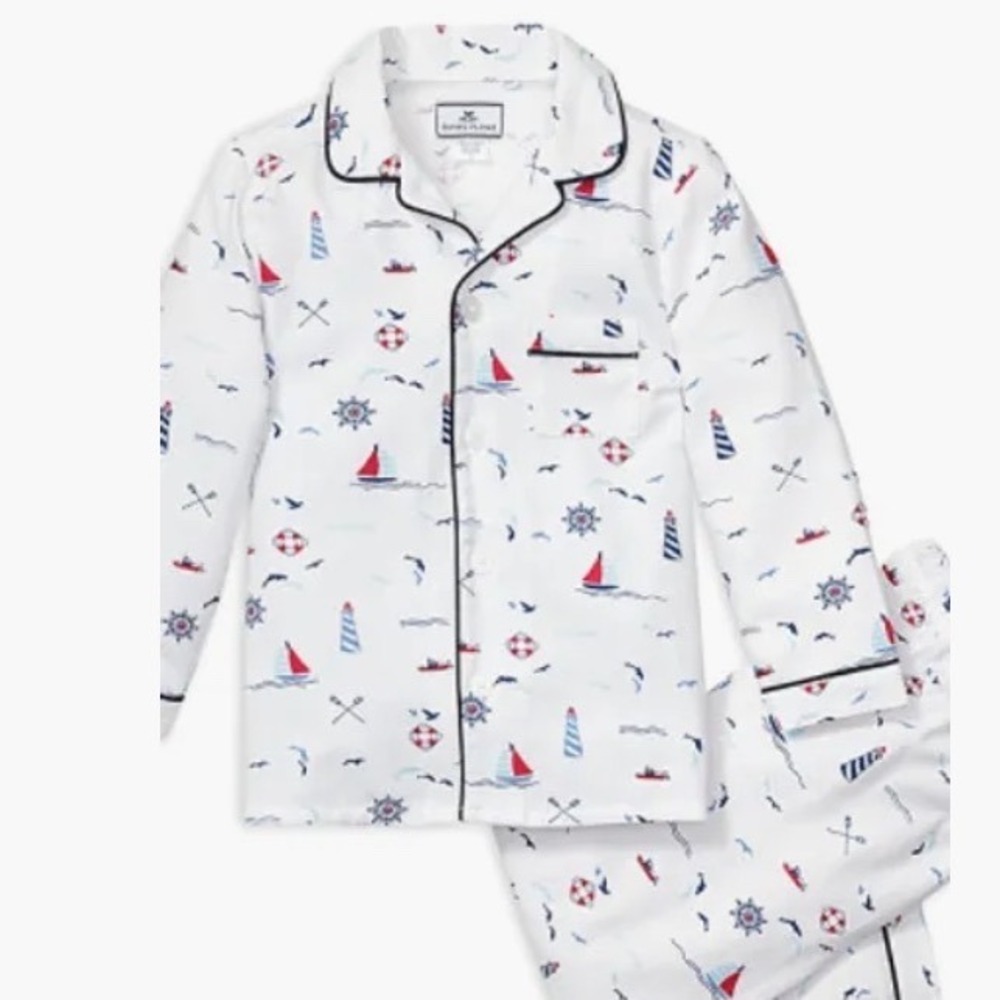 Petite Plume Boys Sail Away Pajama Set Nautical Sailboat White Blue Red Size 6